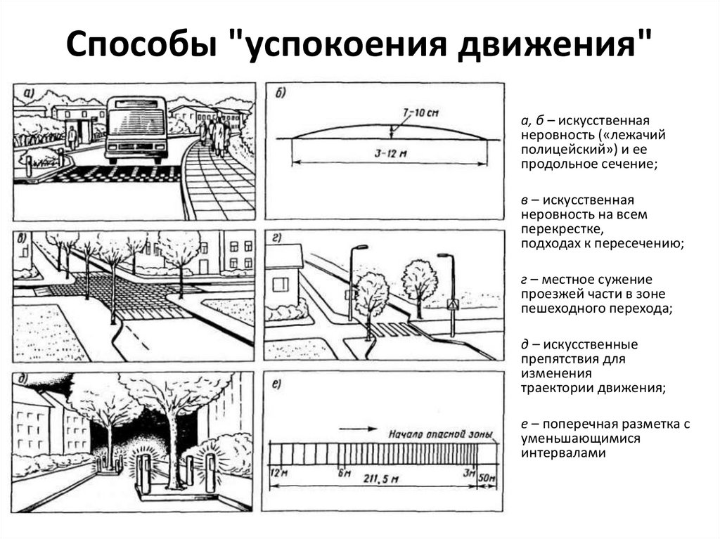 Использование дорожного оборудования для успокоения трафика Использование дорожного оборудования для успокоения трафика