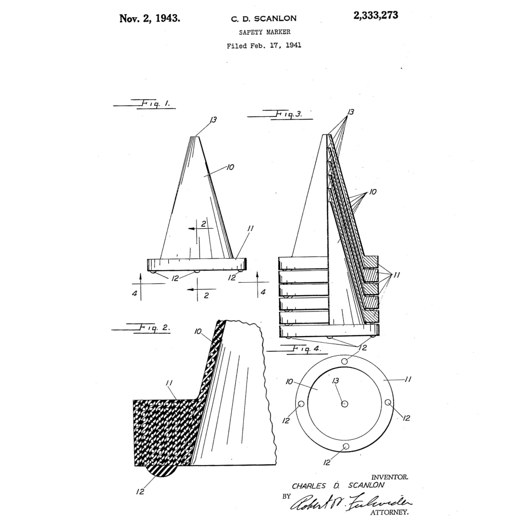 Схема первого дорожного конуса, придуманного Чарльзом Скэнлоном Схема первого дорожного конуса, придуманного Чарльзом Скэнлоном
